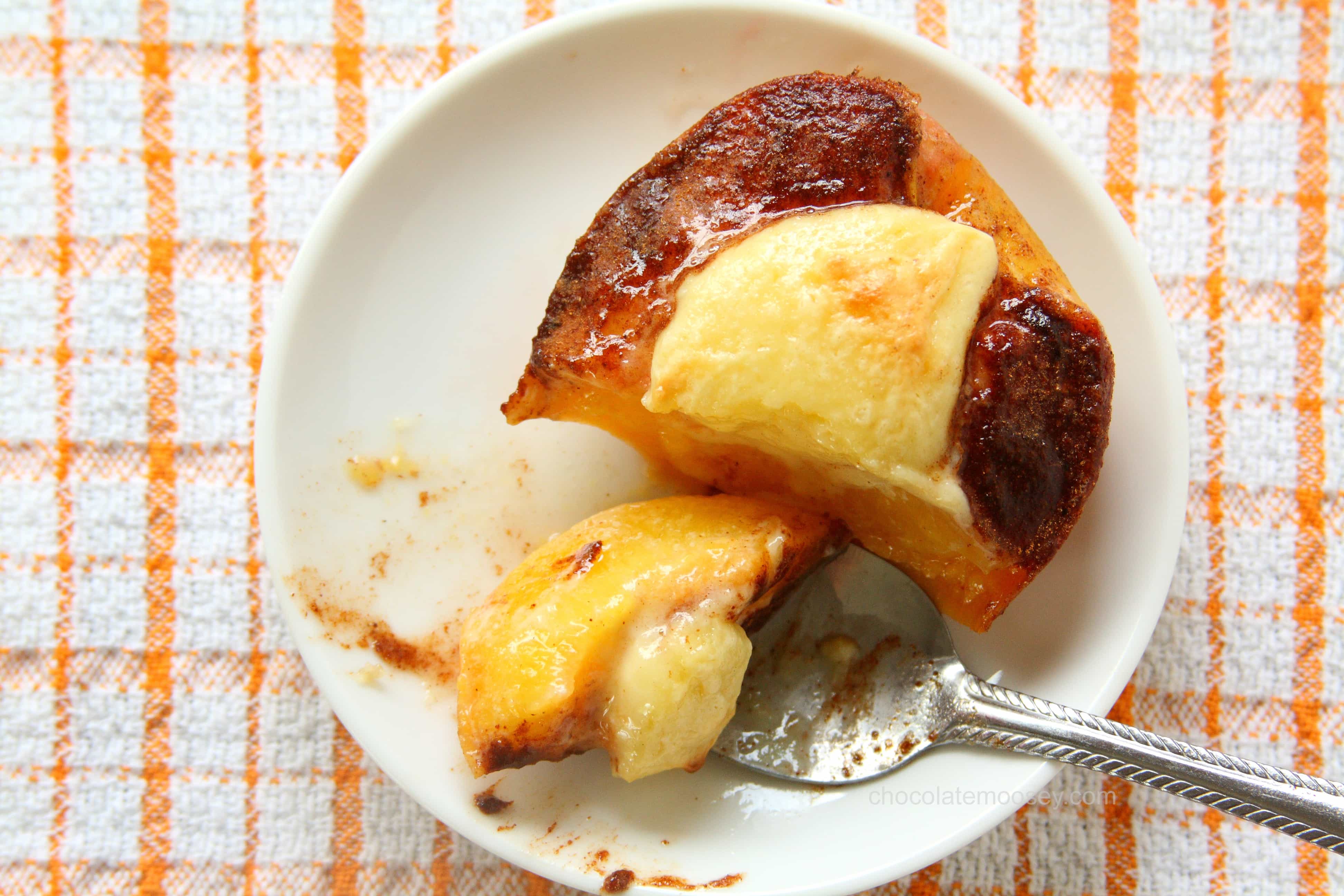 Cheesecake-Stuffed Peaches from www.chocolatemoosey.com