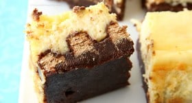Kit Kat Cheesecake Brownies from www.chocolatemoosey.com
