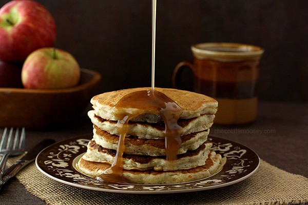 Apple Sausage Pancakes with Apple Cider Syrup | www.chocolatemoosey.com