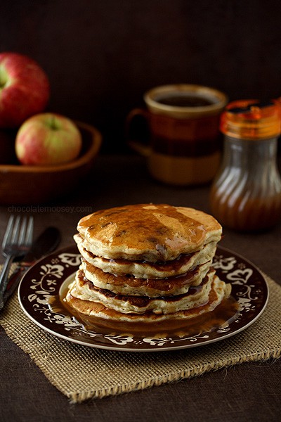 Apple Sausage Pancakes with Apple Cider Syrup | www.chocolatemoosey.com