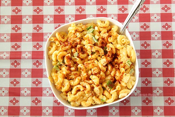 Amish Macaroni Salad in a white bowl