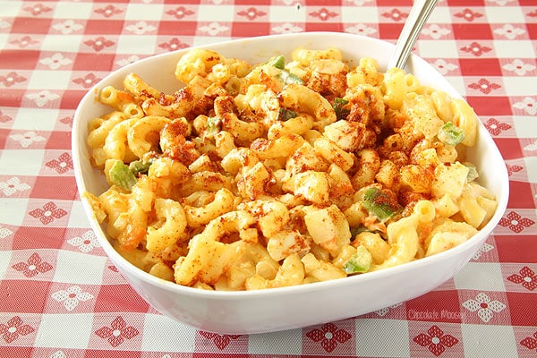 Amish Macaroni Salad in a white bowl