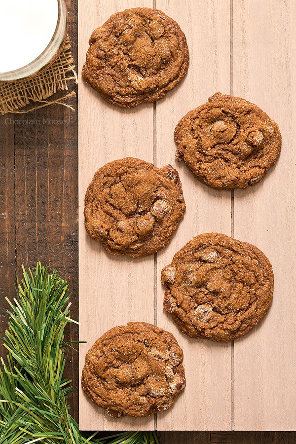 Soft and chewy Chocolate Gingersnap Cookies with chocolate chips and spices taste like Christmas wrapped up inside a cookie (and won't break your teeth).