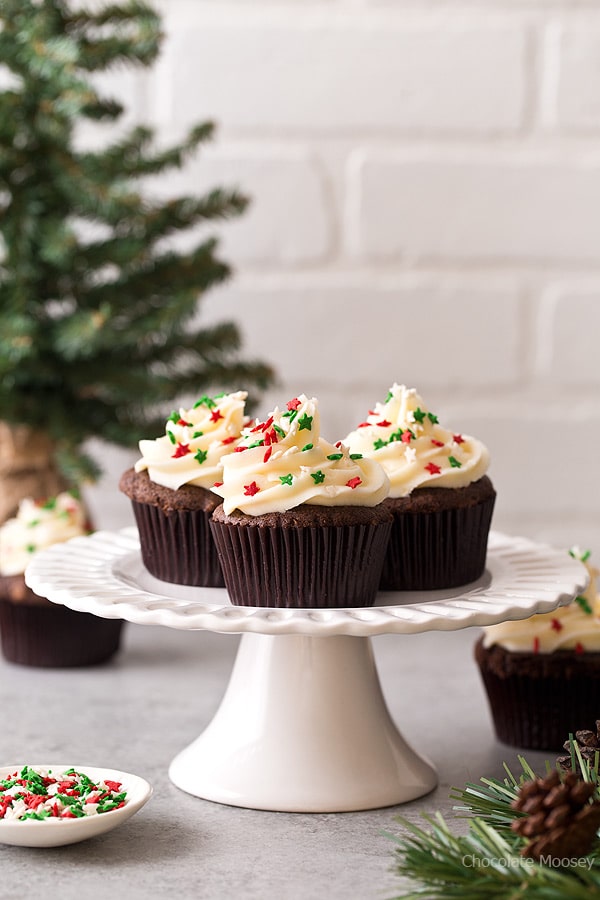 These small batch Chocolate Gingerbread Cupcakes with homemade cream cheese frosting makes a half dozen cupcakes. Ideal for when you want a small Christmas dessert without too many leftovers. 