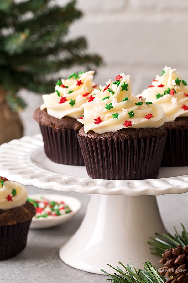 These small batch Chocolate Gingerbread Cupcakes with homemade cream cheese frosting makes a half dozen cupcakes. Ideal for when you want a small Christmas dessert without too many leftovers.