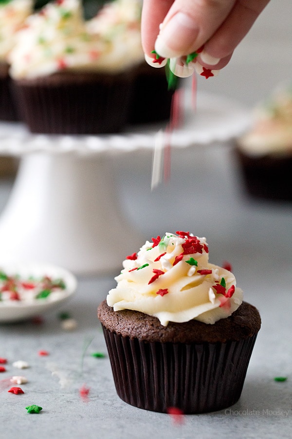 These small batch Chocolate Gingerbread Cupcakes with homemade cream cheese frosting makes a half dozen cupcakes. Ideal for when you want a small Christmas dessert without too many leftovers.