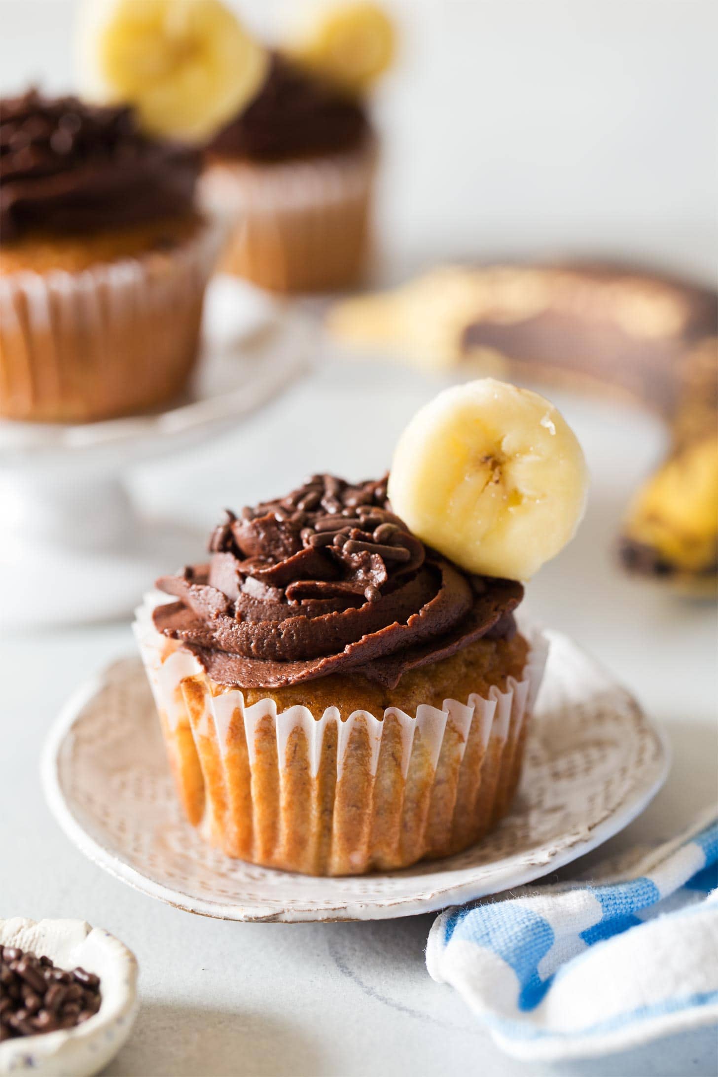 Banana Cupcake on white plate with banana