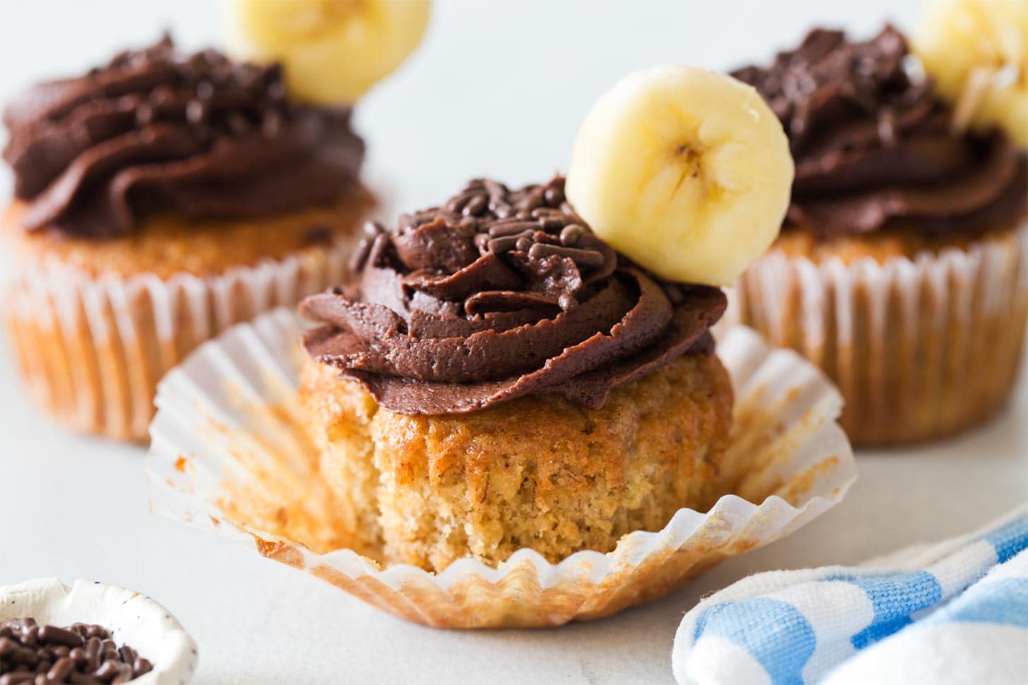 Unwrapped banana cupcake made with one banana