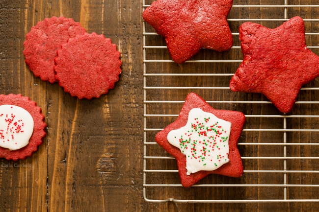 Red Christmas Cookies with eggless royal icing