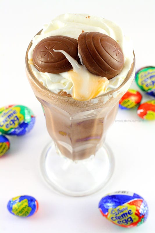 Your favorite Cadbury creme egg dessert in milkshake form! Chocolate ice cream and homemade fondant cream blended together for a sinful Cadbury Creme Egg Milkshake, just in time for Easter.