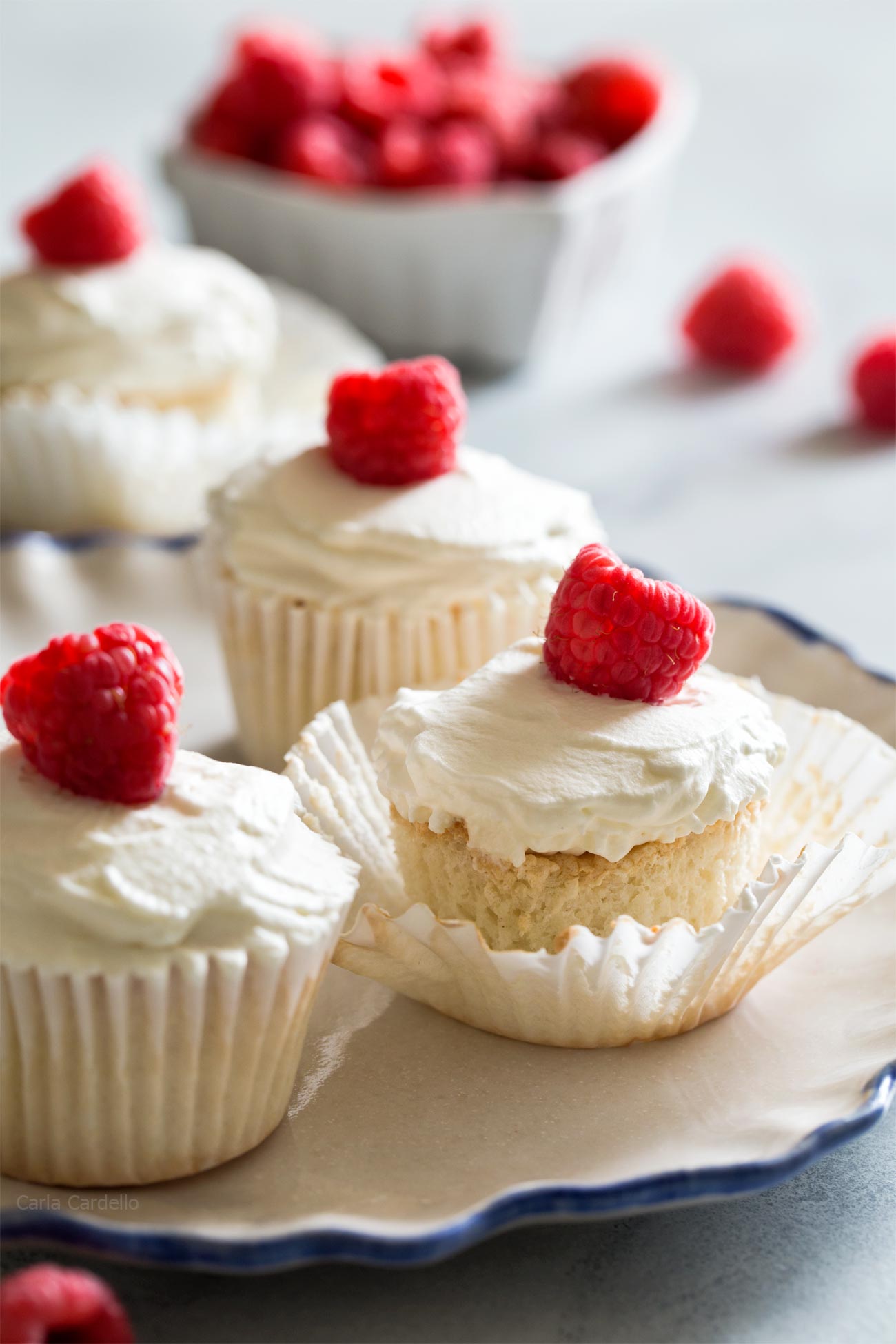 Small Batch Angel Food Cupcakes from scratch uses 2 egg whites and doesn't require a special tube cake pan to make them