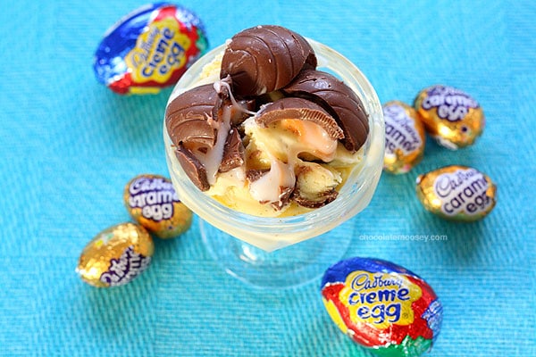 Cadbury Creme Egg Ice Cream recipe made with homemade vanilla ice cream and chopped creme eggs