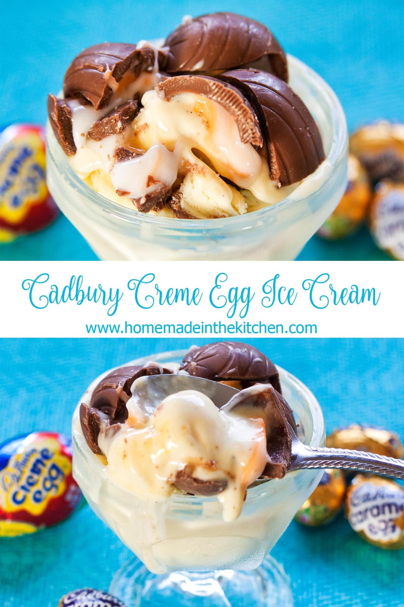 Turn your favorite Easter candy into a decadent dessert with this Cadbury Creme Egg Ice Cream recipe