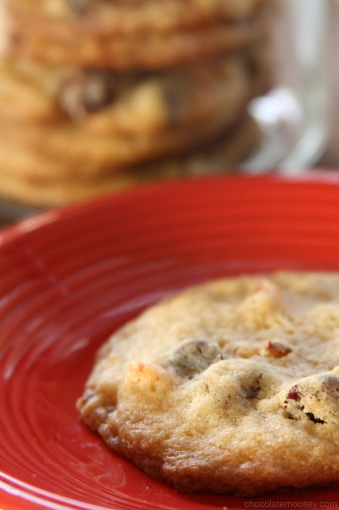 Bacon and Dried Cherry Chocolate Chip Cookies from www.chocolatemoosey.com