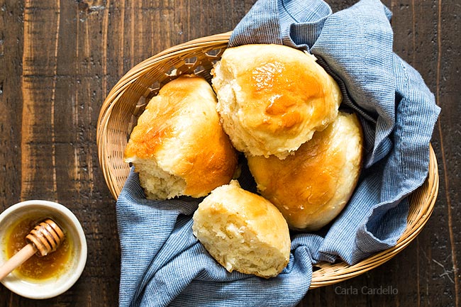 Basket of small batch dinner rolls