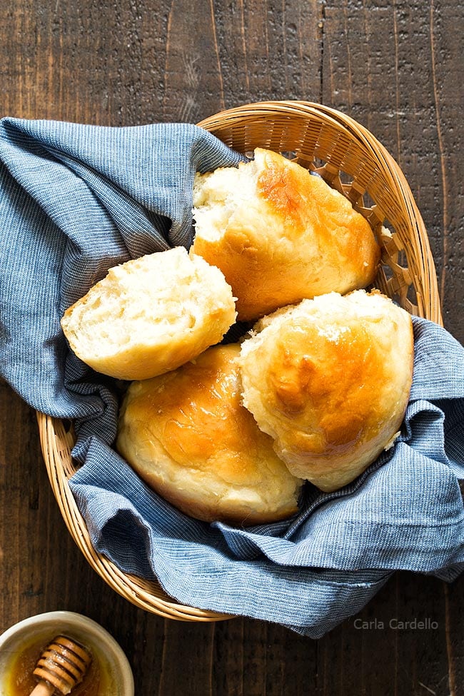 Basket of small batch dinner rolls