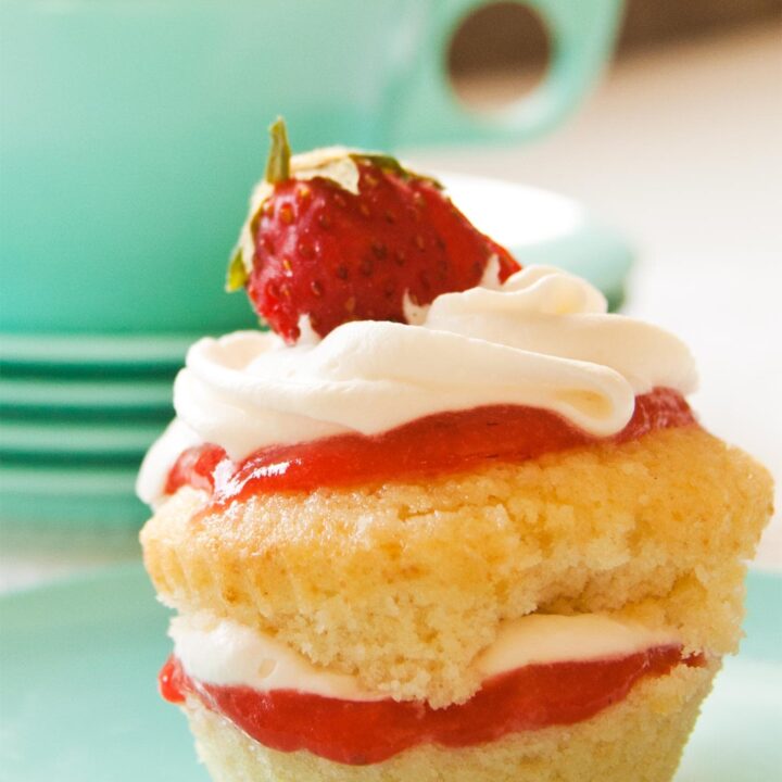 Close up of Strawberry Shortcake Cupcake on a plate