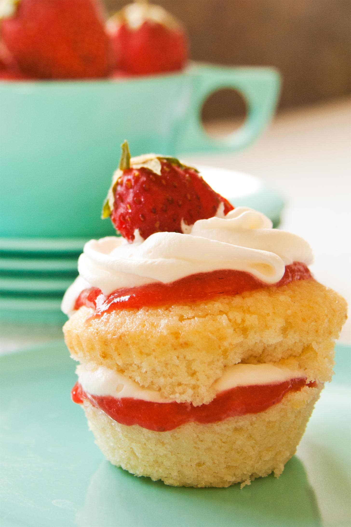 Close up of Strawberry Shortcake Cupcake on a plate