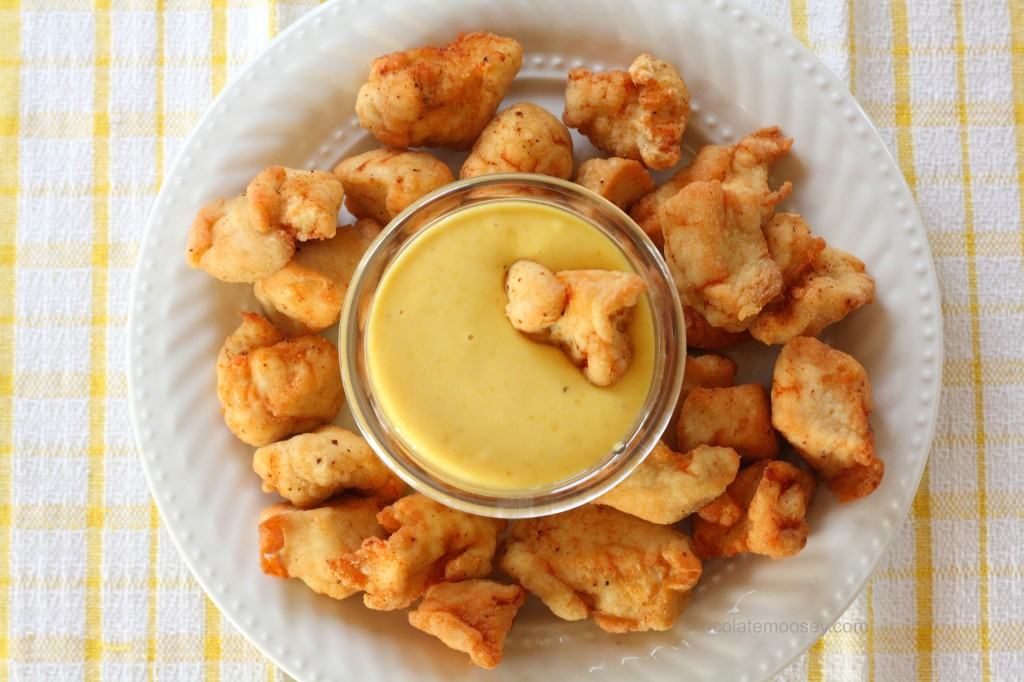 Copycat Chick-Fuh-Lay Nuggets with Honey Mustard Dipping Sauce from www.chocolatemoosey.com
