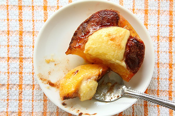 Cheesecake Stuffed Peaches | www.chocolatemoosey.com