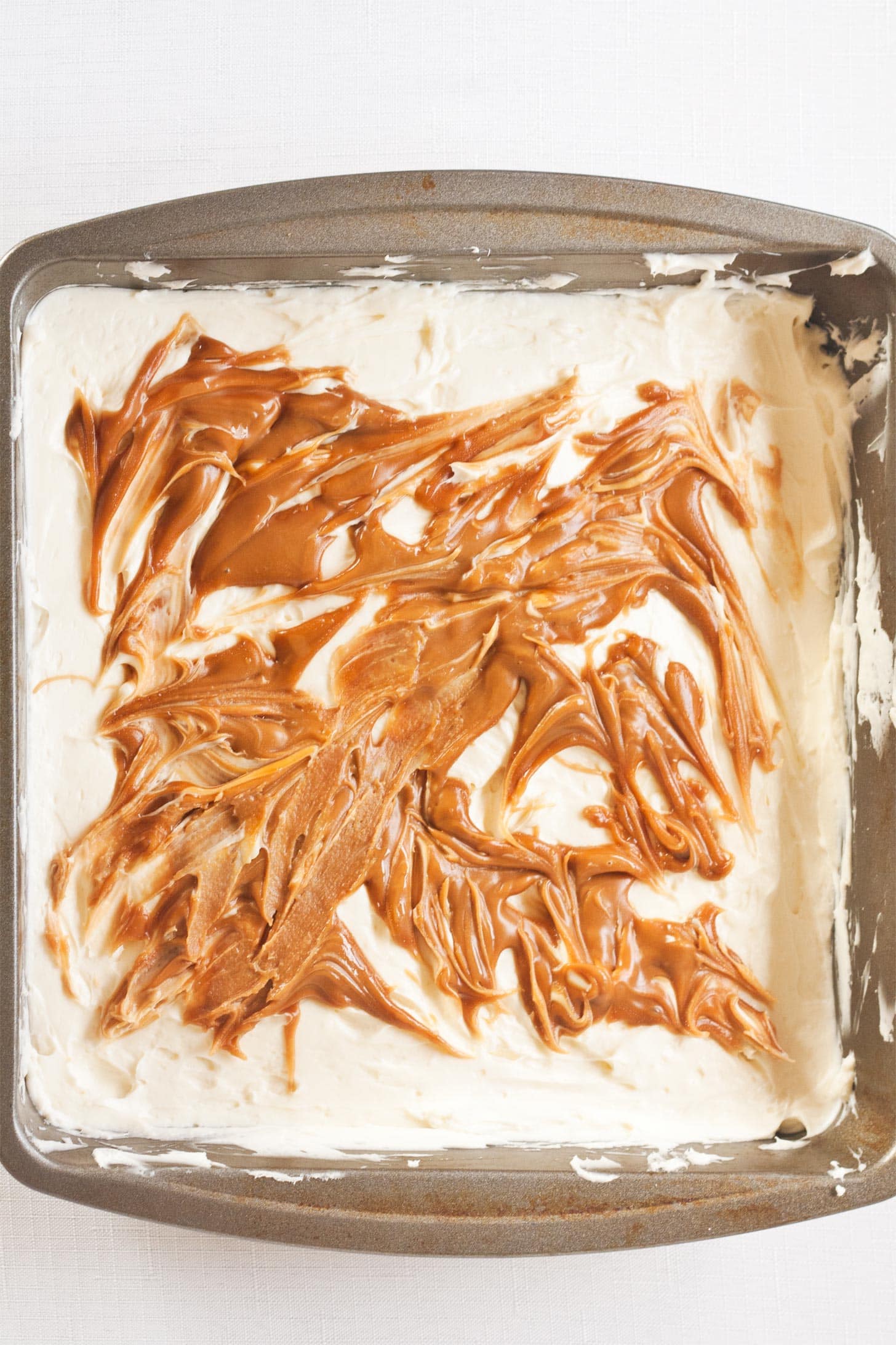 Biscoff No Bake Cheesecake in 8x8 pan