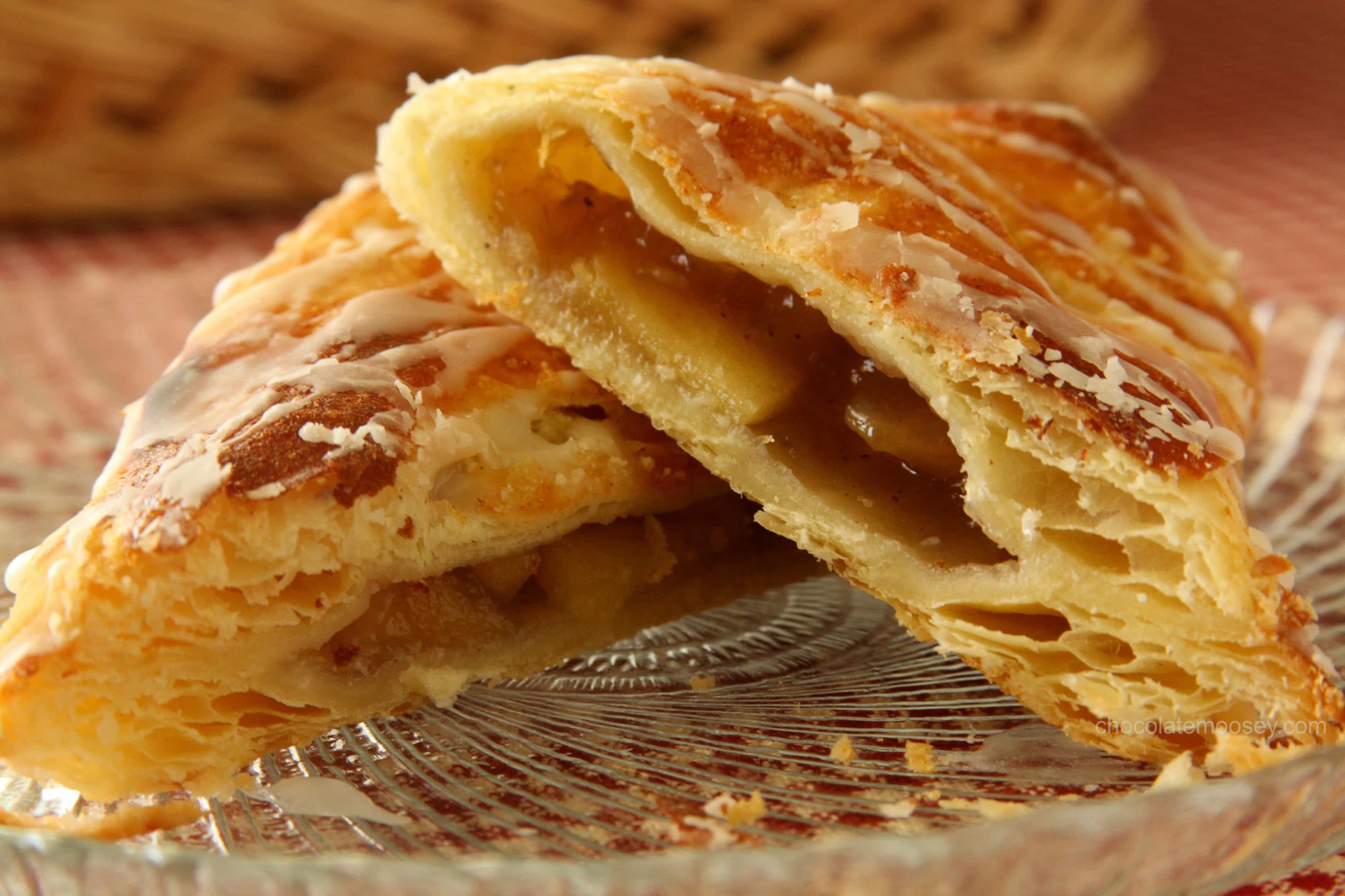 Close up of apple turnovers cut in half