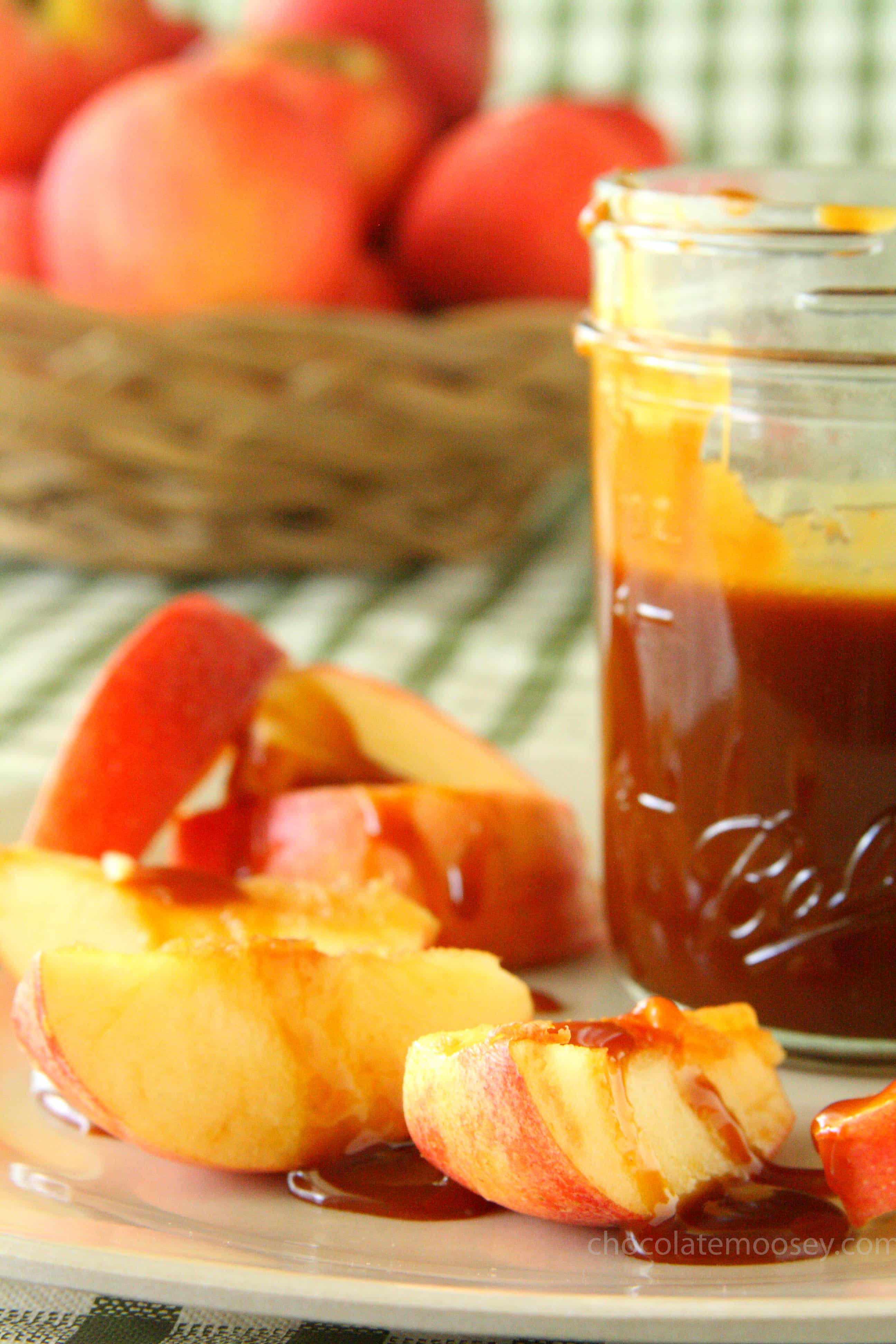 Apples drizzled with caramel sauce