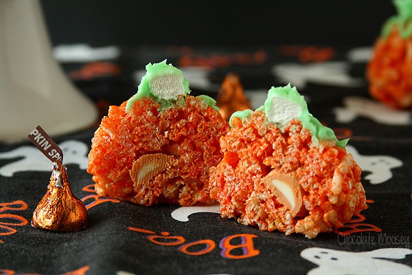 Halloween Rice Krispies cut in half