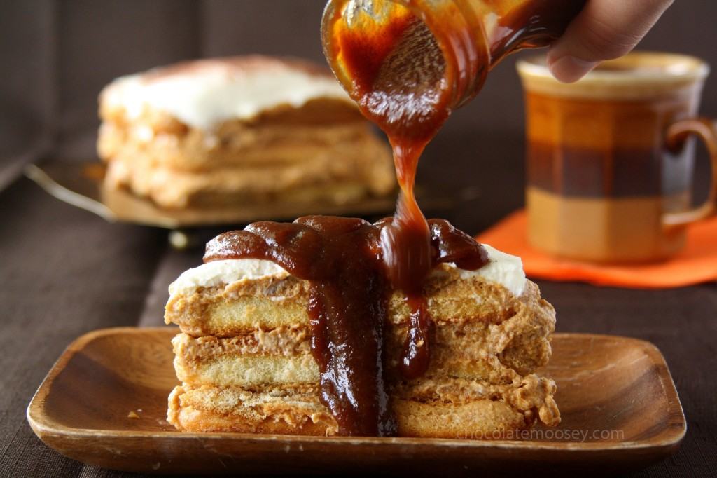 Pumpkin Tiramisu with Pumpkin Butter Caramel Sauce