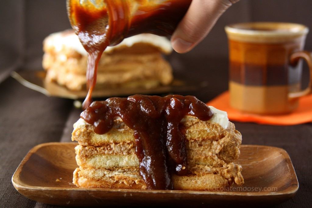 Pumpkin Tiramisu with Pumpkin Butter Caramel Sauce