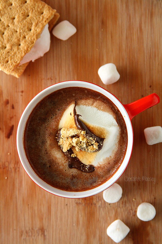 S'mores Hot Cocoa with toasted marshmallow and cookie butter