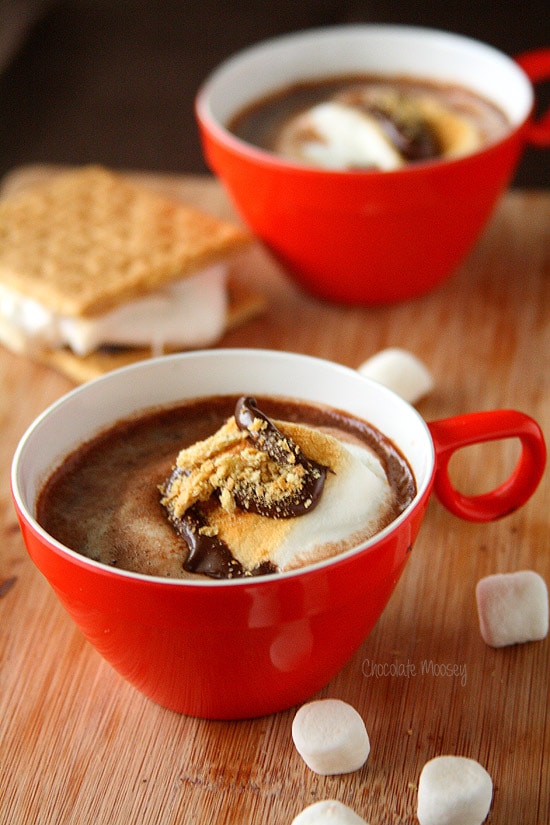 S'mores Hot Cocoa with toasted marshmallow and cookie butter