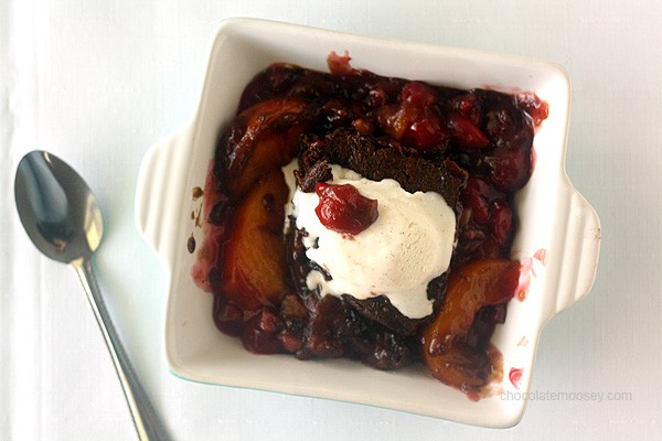 Peach and Cherry Gingerbread Cobbler | www.chocolatemoosey.com