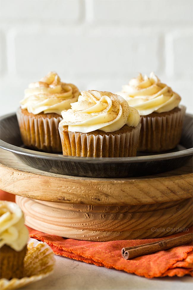Pumpkin Cupcakes on a cake stand