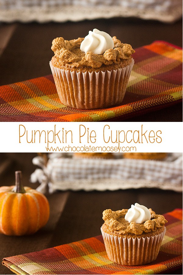 Collage of pumpkin pie cupcakes