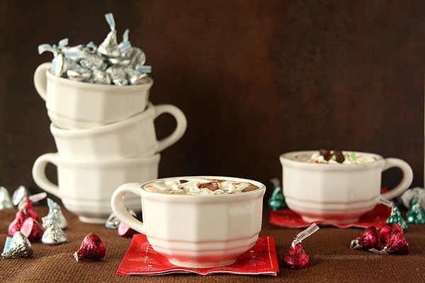 Cherry Cordial and Mint Truffle Kiss Hot Chocolate with Marshmallow Whipped Cream