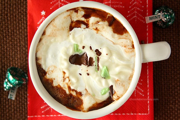 Cherry Cordial and Mint Truffle Kiss Hot Chocolate with Marshmallow Whipped Cream