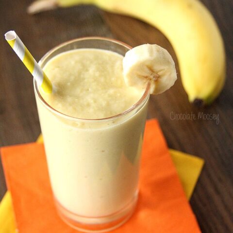 3 ingredient Banana Mango Smoothie made with fresh fruit and Greek yogurt