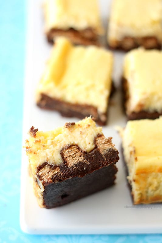 Kit Kat Cheesecake Brownies from www.chocolatemoosey.com