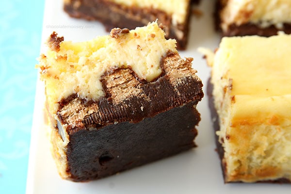 Kit Kat Cheesecake Brownies from www.chocolatemoosey.com