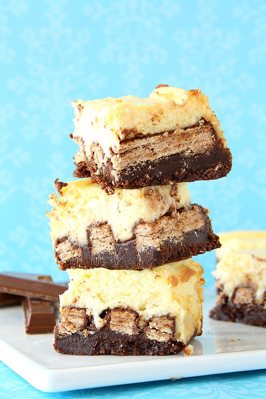 Kit Kat Cheesecake Brownies from www.chocolatemoosey.com