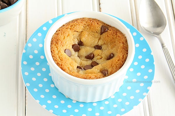 Chocolate Chip Cookie For One in white ramekin