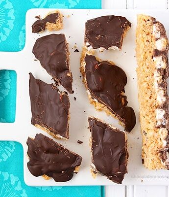 (Really Thick) Smores Rice Crispy Treat Bark from www.chocolatemoosey.com