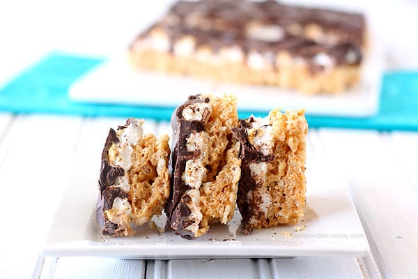 Smores Rice Crispy Treat Bark from www.chocolatemoosey.com