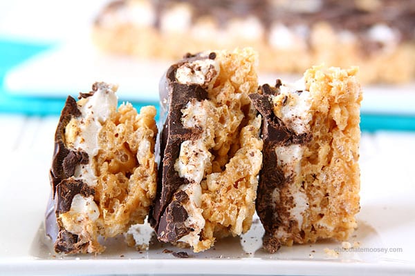 Smores Rice Crispy Treat Bark from www.chocolatemoosey.com