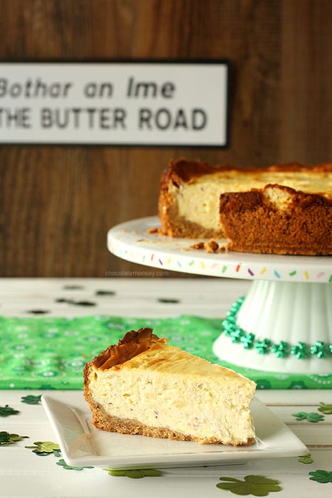 Irish Cheese and Bacon Cheesecake with Walnut Crust | www.chocolatemoosey.com