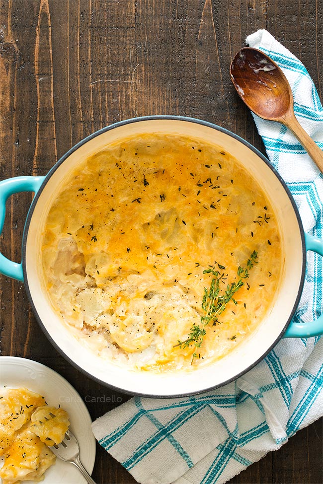 scalloped potatoes in a dutch oven