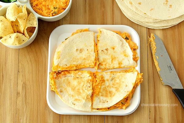 Buffalo Chicken Dip Quesadillas | www.chocolatemoosey.com