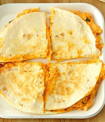 Buffalo Chicken Dip Quesadillas | www.chocolatemoosey.com