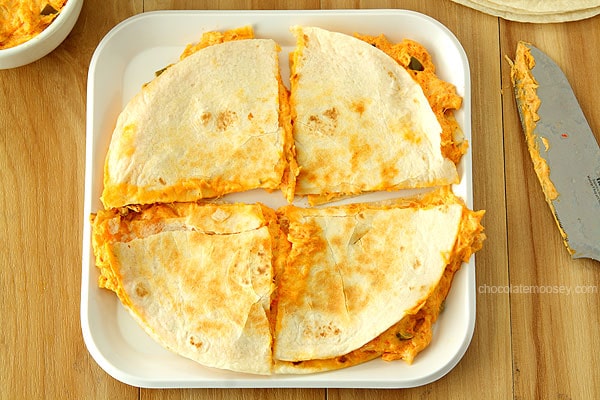 Buffalo Chicken Dip Quesadillas | www.chocolatemoosey.com